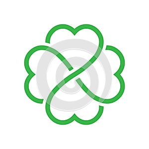 Shamrock silhouette - green outline four leaf clover icon. Good luck theme design element. Simple geometrical shape