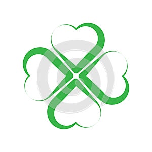 Shamrock silhouette - green outline four leaf clover icon. Good luck theme design element. Simple geometrical shape