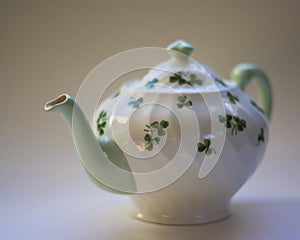 Shamrock Tea Pot with soft Focus on White