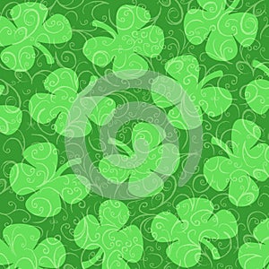 Shamrocks on a Background of Green Curlicues
