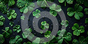 Shamrocks and lucky fourleaf clover a vibrant St Patricks Day celebration. Concept St, Patrick\'s Day, Shamrocks, Lucky Four-Leaf photo