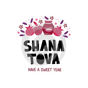 Shana Tova desserts flat vector banner template
