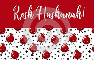 Shana Tova - handwritten modern lettering with pomegranate. Jewish New Year. Holiday banner design. Template for postcard or