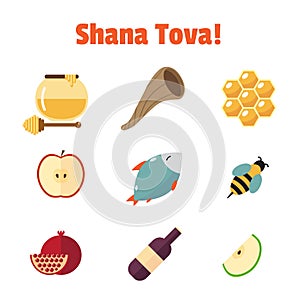 Shana Tova Rosh Hashanah, Jewish New year vector icon set