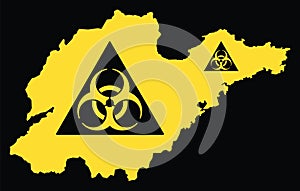 Shandong province map of China with biohazard virus sign