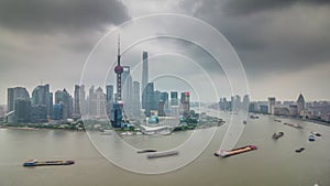 Shanghai bay cargo ship traffic river roof top panorama 4k time lapse china