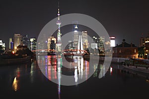 Shanghai bund garden bridge of skyline at night