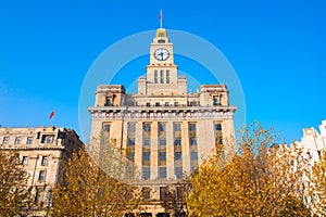 Shanghai Bund historical buildings with beautiful sky, China.