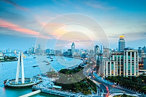 Shanghai bund and huangpu river in sunset