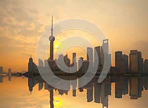 Shanghai bund landmark urban landscape at sunrise skyline