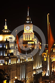 Shanghai Bund at Night China Flags