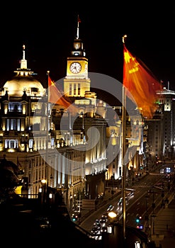 Shanghai Bund at Night China Flags Cars