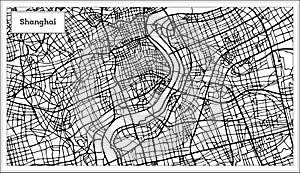 Shanghai China City Map in Black and White Color.
