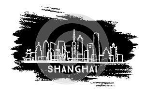 Shanghai China City Skyline Silhouette. Hand Drawn Sketch