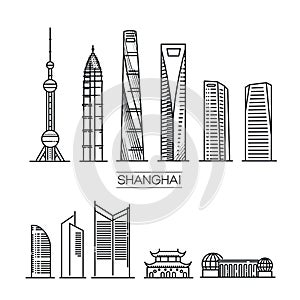 Shanghai, China line travel skyline set