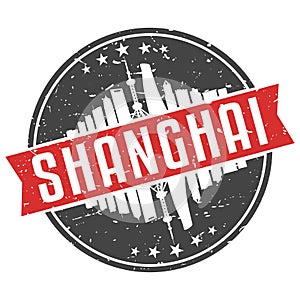 Shanghai China Round Travel Stamp Icon Skyline City Design. Badge Illustration Seal Vector.