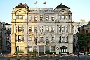 Morning view of old buildings along Zhong Shan Road and Waitan in Shanghai