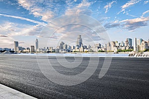 Shanghai city asphalt road and building landscape