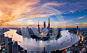 Shanghai city financial district skyline scenery