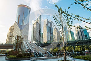 Shanghai city scape in sunset time. Modern enviroment.