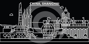 Shanghai city silhouette skyline. China - Shanghai city vector city, chinese linear architecture, buildings. Shanghai