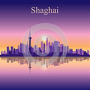 Shanghai city skyline silhouette background photo