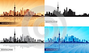 Shanghai city skyline silhouette set photo