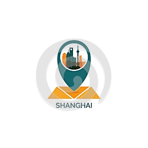 Shanghai city skyline silhouette vector logo illustration