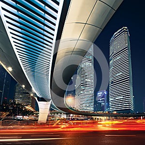 Shanghai City at sunset with light trails