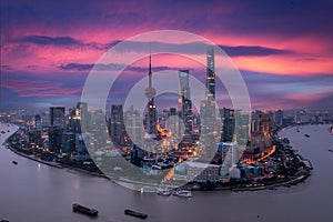 shanghai city from top view with river and morning sky background
