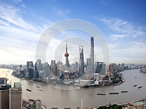 shanghai city from top view with river and morning sky background