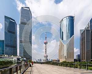 shanghai city from top view with river and morning sky background