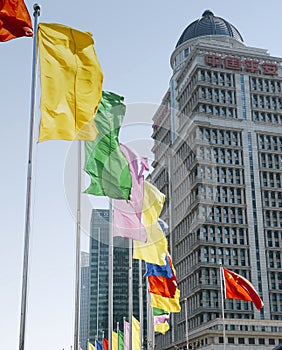 Shanghai cityscape. Historic building and modern skyscrapers in downtown Shanghai.