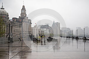 Shanghai Cityscape in Rain: Wet Skyline of China's Architectural Marvel