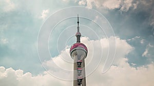 Shanghai day oriental pearl tower top sky panorama 4k time lapse china