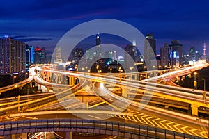 Shanghai elevated road junction and interchange overpass at nigh