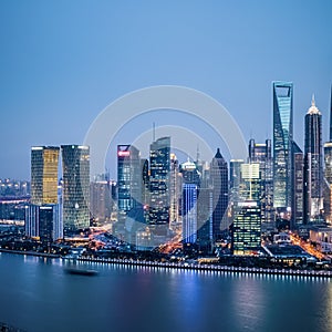 Shanghai financial district in nightfall