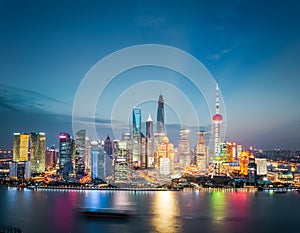 Shanghai financial district skyline in nightfall photo