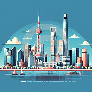 Shanghai flat vector city skyline