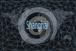 Shanghai Global stock market index. With a dark background and a world map. Graphic concept for your design