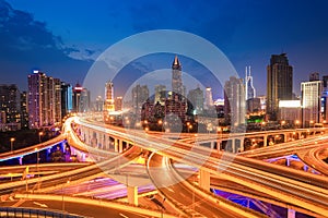 Shanghai highway traffic in nightfall photo