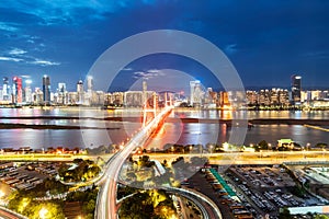 shanghai interchange overpass and elevated road in nightfall