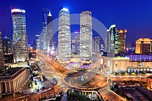 Shanghai lujiazui financial center in the evening photo