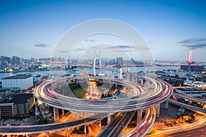 Shanghai nanpu bridge in nightfall photo