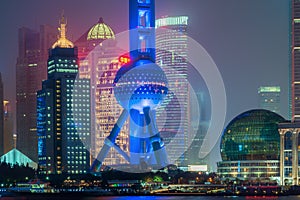 Shanghai oriental pearl tower in night at Shanghai, China.