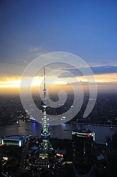 Shanghai Pu Pearl Tower at night