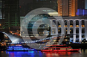 Shanghai Pudong night skyline view from the Bund, China