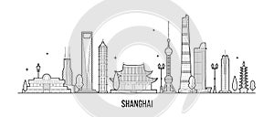 Shanghai skyline China buildings vector linear art