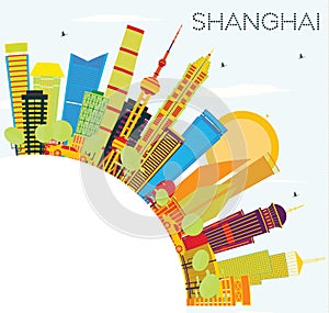 Shanghai Skyline with Color Buildings, Blue Sky and Copy Space.