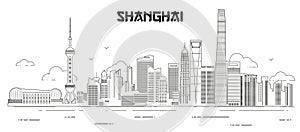 Shanghai cityscape line art vector illustration
